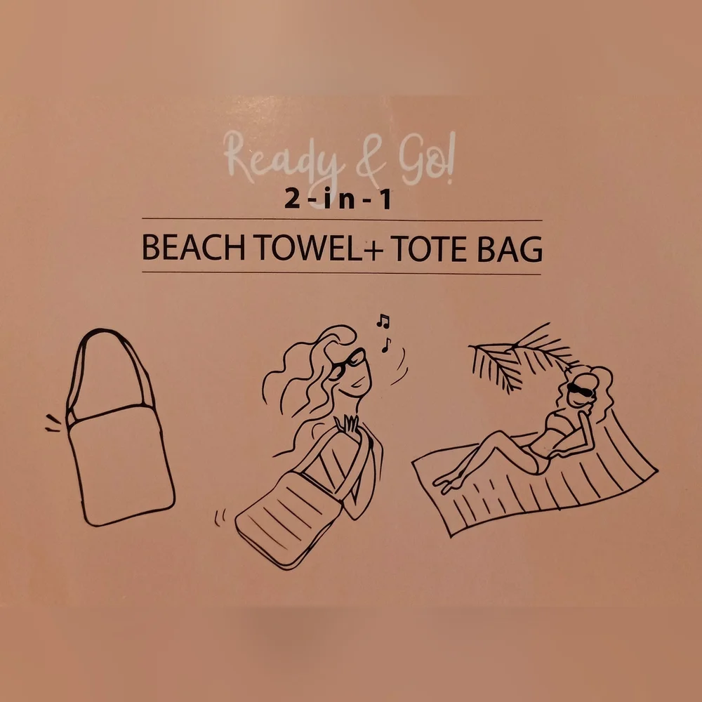 2 in 1 Beach Towel & Bag - Shoulder Bag Turns Into a Beach Towel! - Black White - Picture 7 of 9